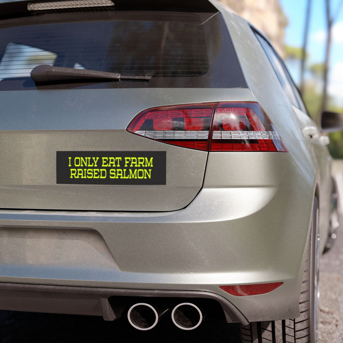 Bumper Sticker — "I Only Eat Farm Raised Salmon" Neon Yellow Decal